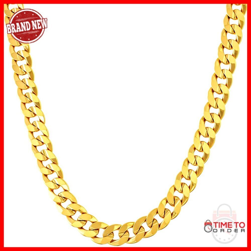 Men's 24k Gold Plated Cuban Link Chain Necklace with Lobster Clasp